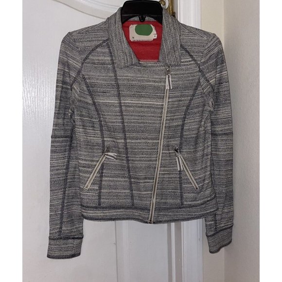 Anthropologie Jackets & Blazers - Anthropologie Womens Cotton Moto Jacket Front Zip XS XSmall Gray Ivory